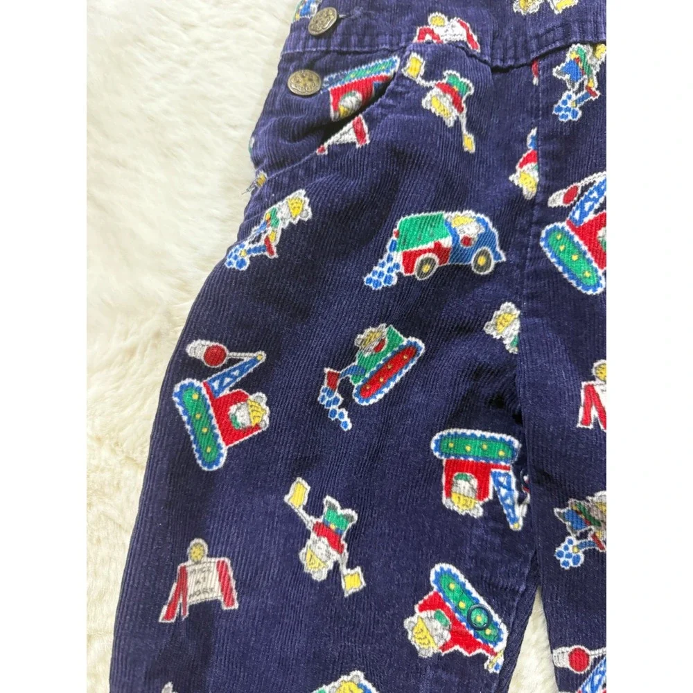 OshKosh B'gosh Overalls 2T Navy Blue Vintage Corduroy Construction Tractor USA
